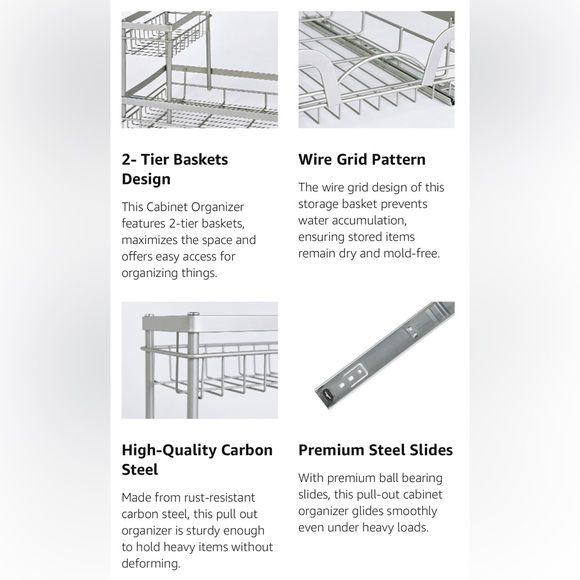 StorageWorks Organizer, Slide Out Storage Basket and Storage Rack, 2-Tier - NEW - Picture 5 of 6